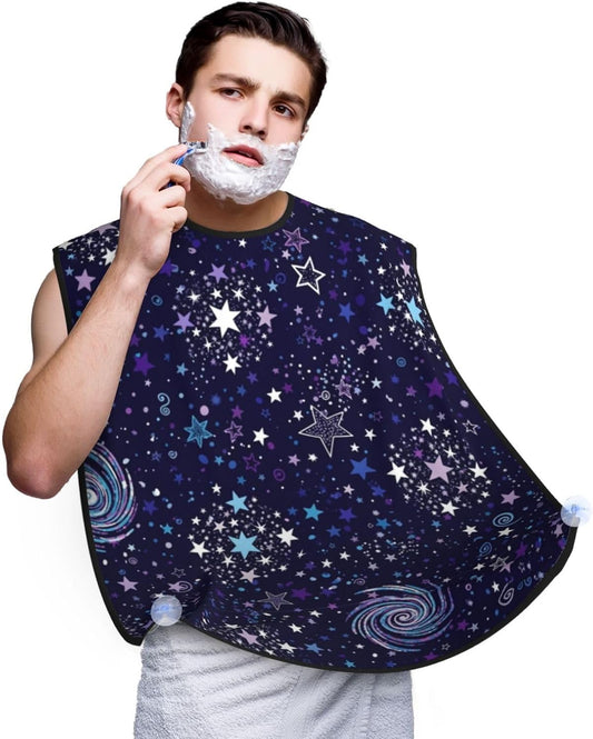 Strong Suction Cup Beard Grooming Bib, Non-Stick Hair Catcher, Waterproof, for Shaving, Space Galaxy Constellation Zodiac Star Purple Blue