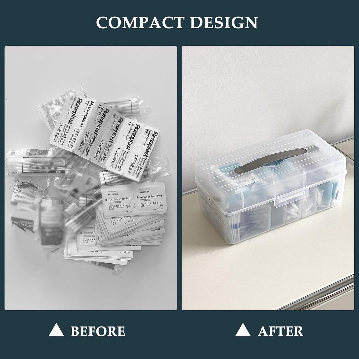 Large Bandage Organizer with Lid, Plastic 2 Tiers Container for Home Medicine Cabinet, Office, School Use, Bandaid Storage Holder for Fabric Adhesive Strip, Medical Elastic Wrap