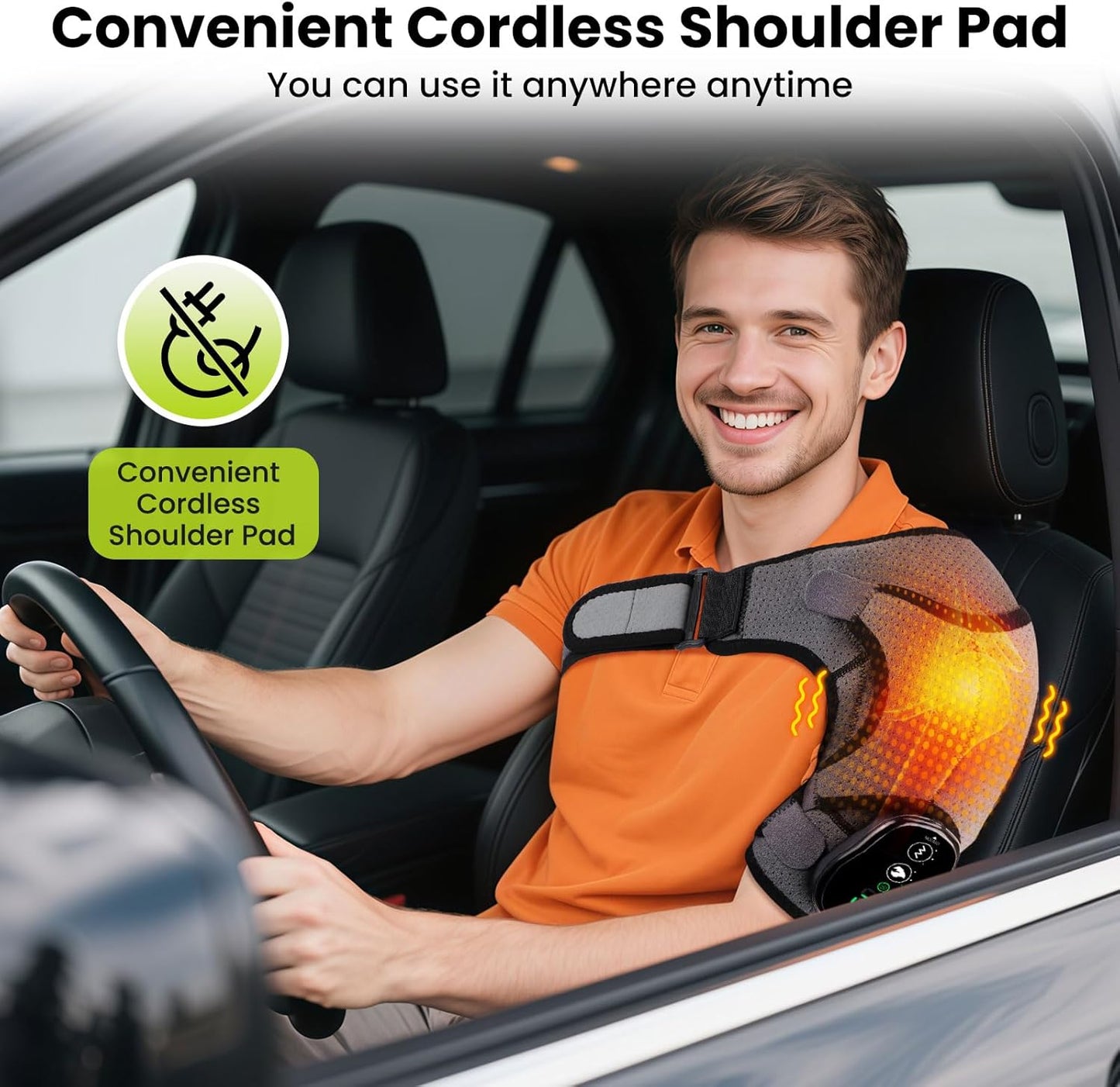 Cordless Shoulder Heating Pad with Vibration for Rotator Cuff Pain Relief, Arm Heated Massage Pad, Shoulder Support Brace with 3 Heating Levels & Vibration, Left or Right (Grey)