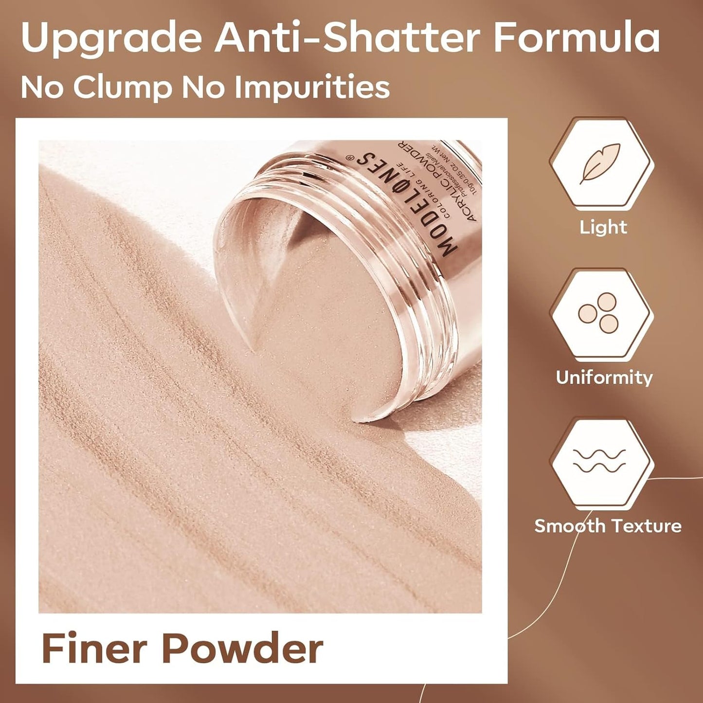 Modelones Nude Acrylic Powder 6 Colors Acrylic Nail Powder Kit Chocolate Brown Latte Soft Tones Cover Powder for Nail Art Extension No Nail Lamp Needed (C2-Going Nude)