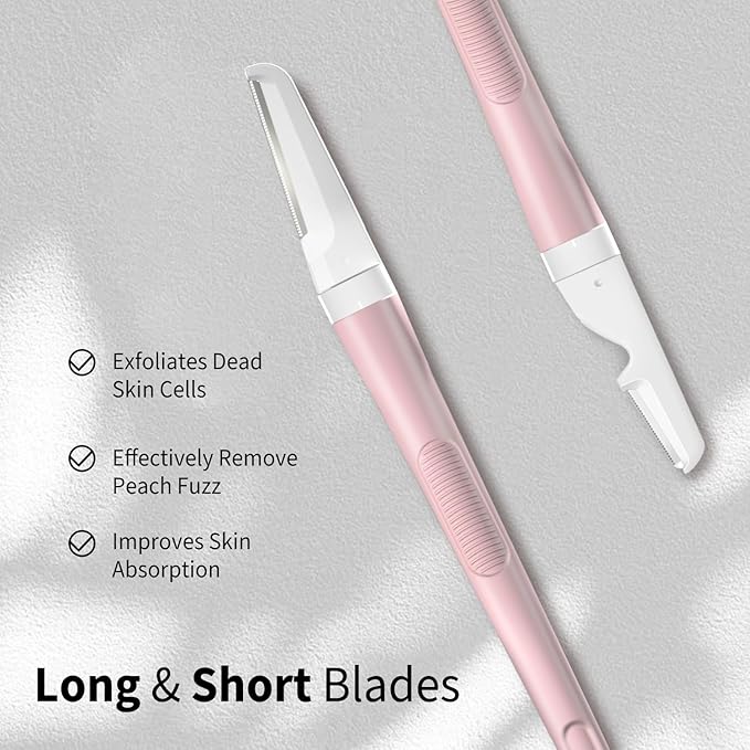 Face Razors for Women, Dermaplane Razor for Women Face, Eyebrow Razor, Facial Razors, Dermaplaning Tool, Reusable Metal Handle with 8 Microblades for Sensitive Skin, Peach Fuzz Remover, Pink