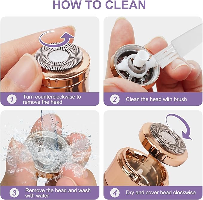 Facial Hair Remover for Women, Painless Rechargeable Hair Removal Device, Comes with 2 Replacement Heads, Portable Electric Shaver/Razors for Face, chin, upper lip, arms and peach fuzz (Silver)