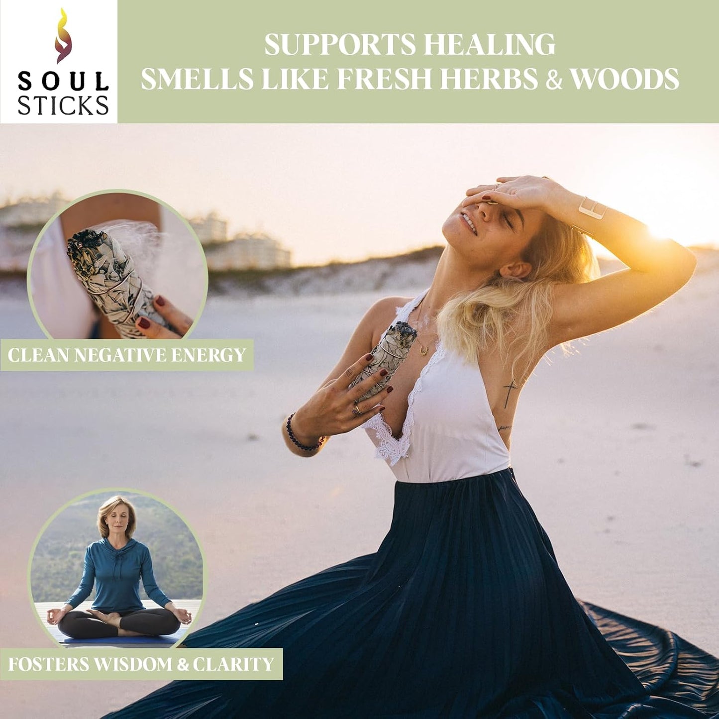 SOUL STICKS 4 Inch 6-Pack Organic California White Sage Smudge Sticks Bulk for Home Cleansing, Negative Energy Removal, Good Energy Meditation & Smudging Rituals | Pure Sage Bundles