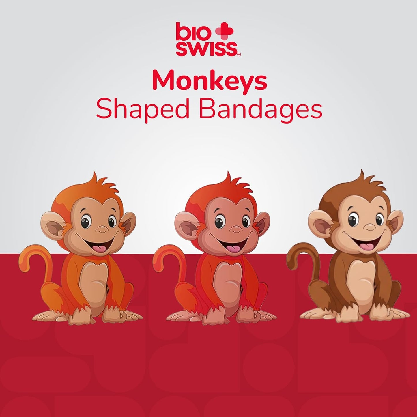 BioSwiss Kids Bandages, Monkey Shaped Self Adhesive Bandage Set, Latex Free, Sterile Wound Care, 24 Count