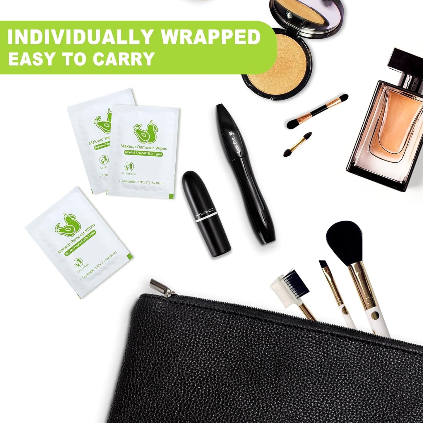 Makeup Remover Wipes Bulk Individually Wrapped,Travel Makeup Wipes Individual Makeup Remover Wipes Bulk Gentle Cleansing Makeup Remover Wipes for Face Cleansing Mascara Lipstick Travel (50, Avocado)