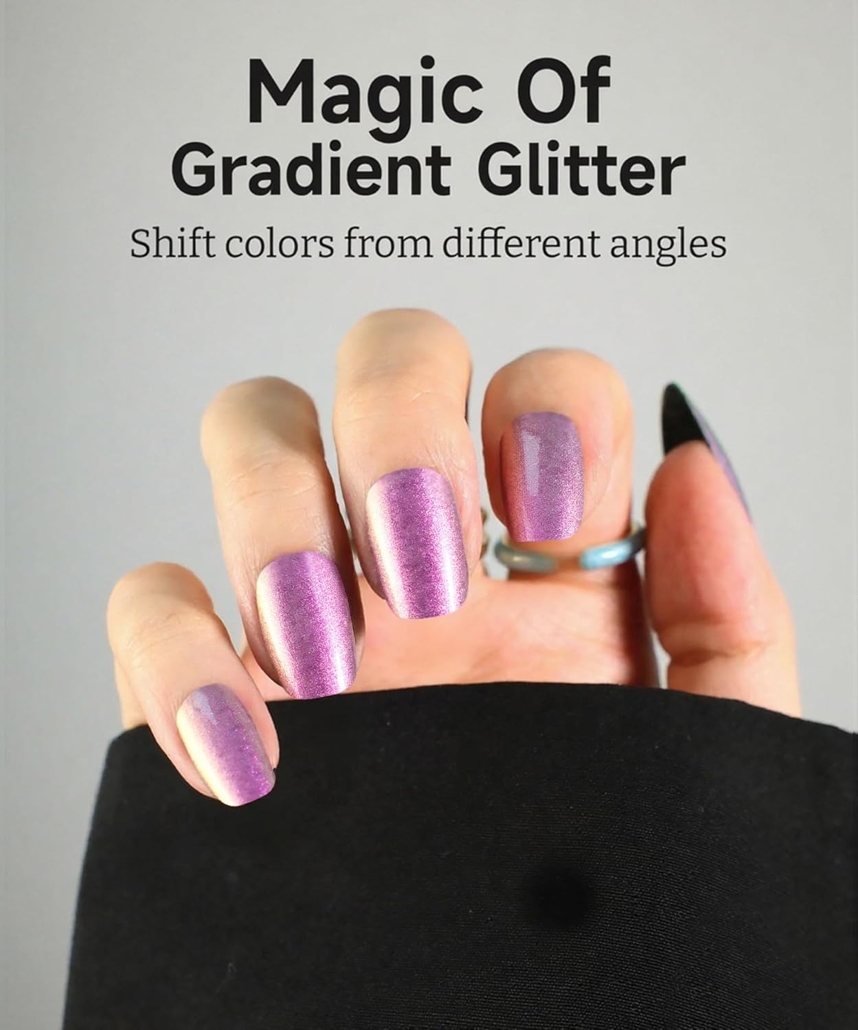 Glitter Nail Polish Strips, 32 Pcs Salon Quality Gel Nail Stickers, Long Lasting Wraps Easy to Use & Remove (Gradient Pink Violet)