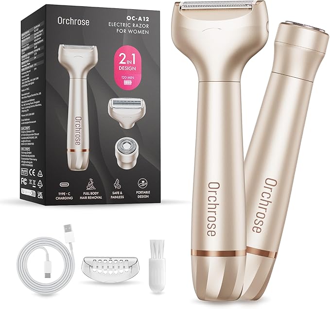 Electric Razor for Women Body: Electric Shaver Rechargeable for Face - Painless Hair Trimming for Bikini Legs Underarms - OC-A12