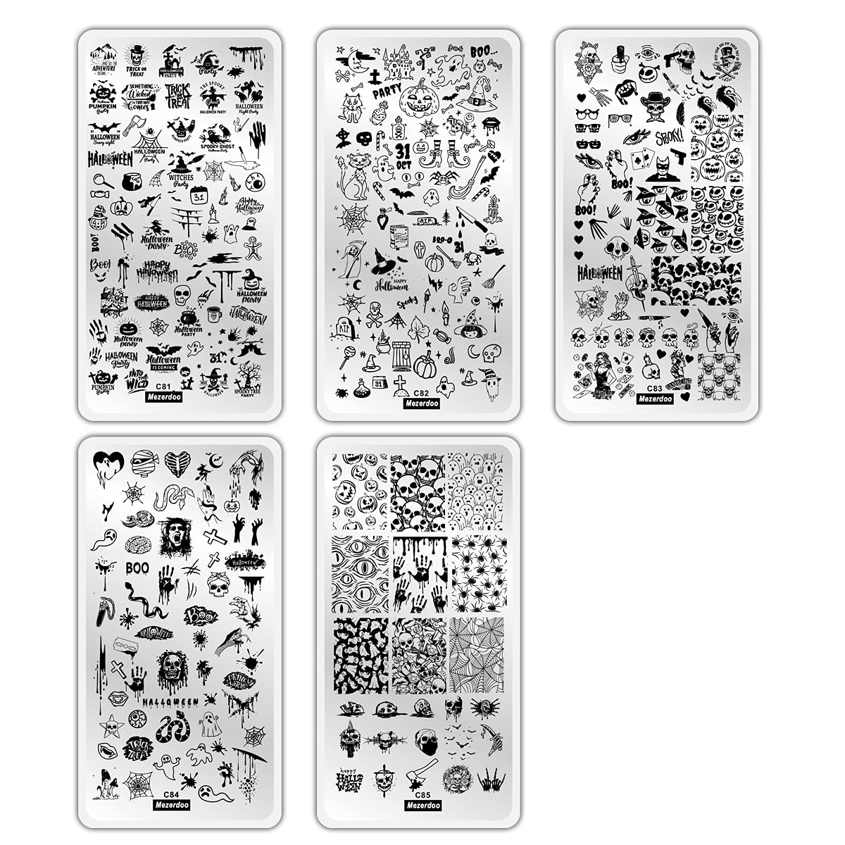 5 Pcs Nail Stamping Plate Halloween Theme Stamp Plates Skull Ghost Witch Pumpkin Image Nail Stamper Plate Art Design Stamp Kit Snake Spider Bat Print Manicure Template Set Festival Stencil Tools