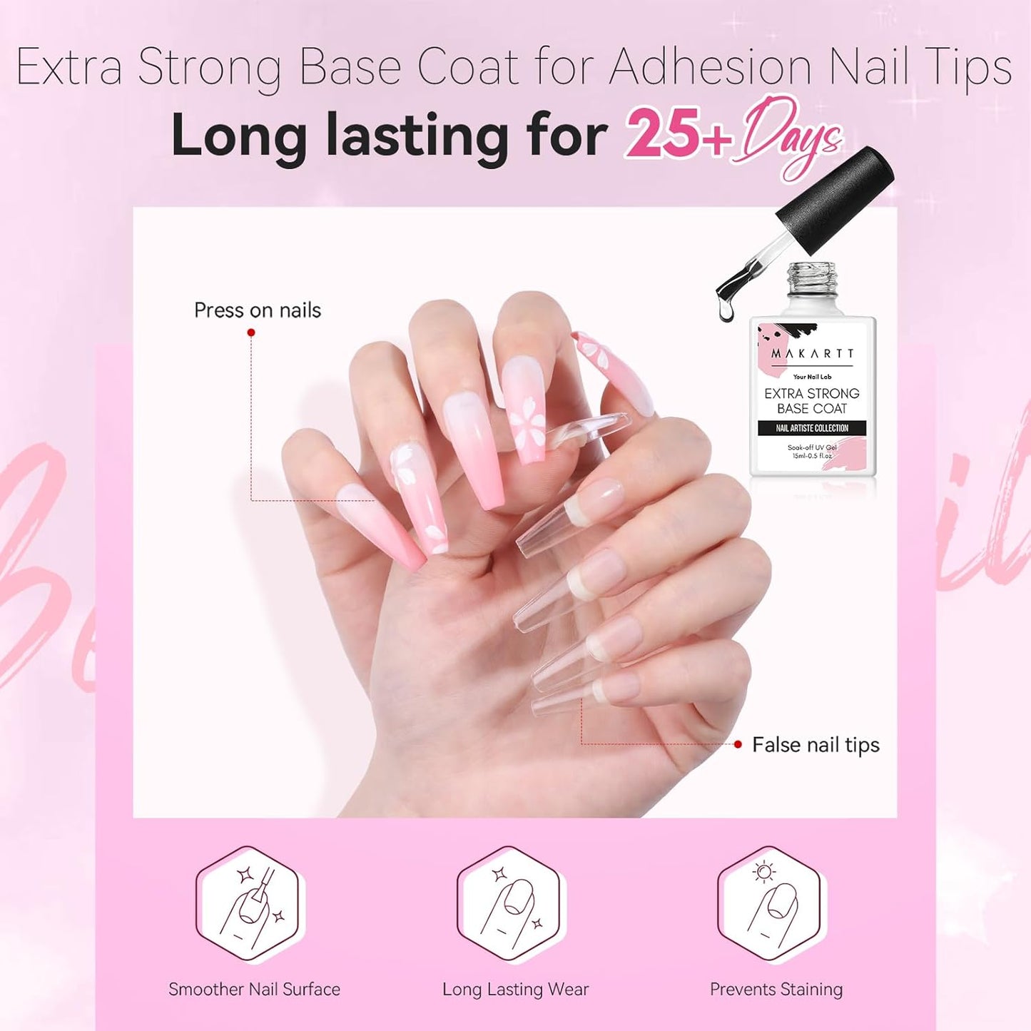 Makartt Gel Top and Base Coat Set: 2-Piece Gel Polish Kit with Nail Art Brush, 15ml Strong Base Gel and 8ml Glossy Hard Top Coat, Long-Lasting Formula for Salon Use, Requires UV/LED Lamp
