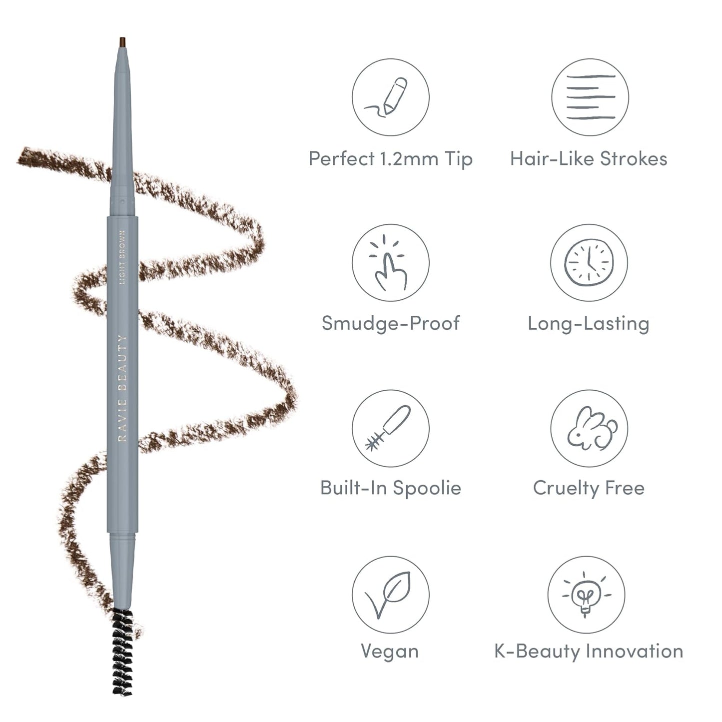 Easy Everyday™ Brow Pencil - Best Eyebrow Pencil for Women, Smudge Proof Hair-Like Strokes, 1.2mm Precision Tip with Spoolie, Vegan (Light Brown)