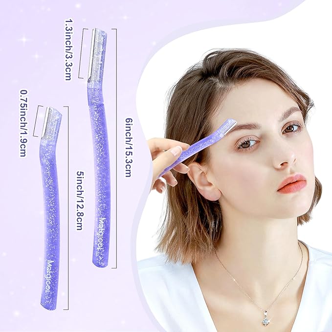Women’s Dermaplane Razor for Face & Eyebrow - Anti-Cutting Japanese Blades for Eyebrow and Facial Hair Removal, Achieve Silky Skin and Perfect Brows (Purple, 6 Count)