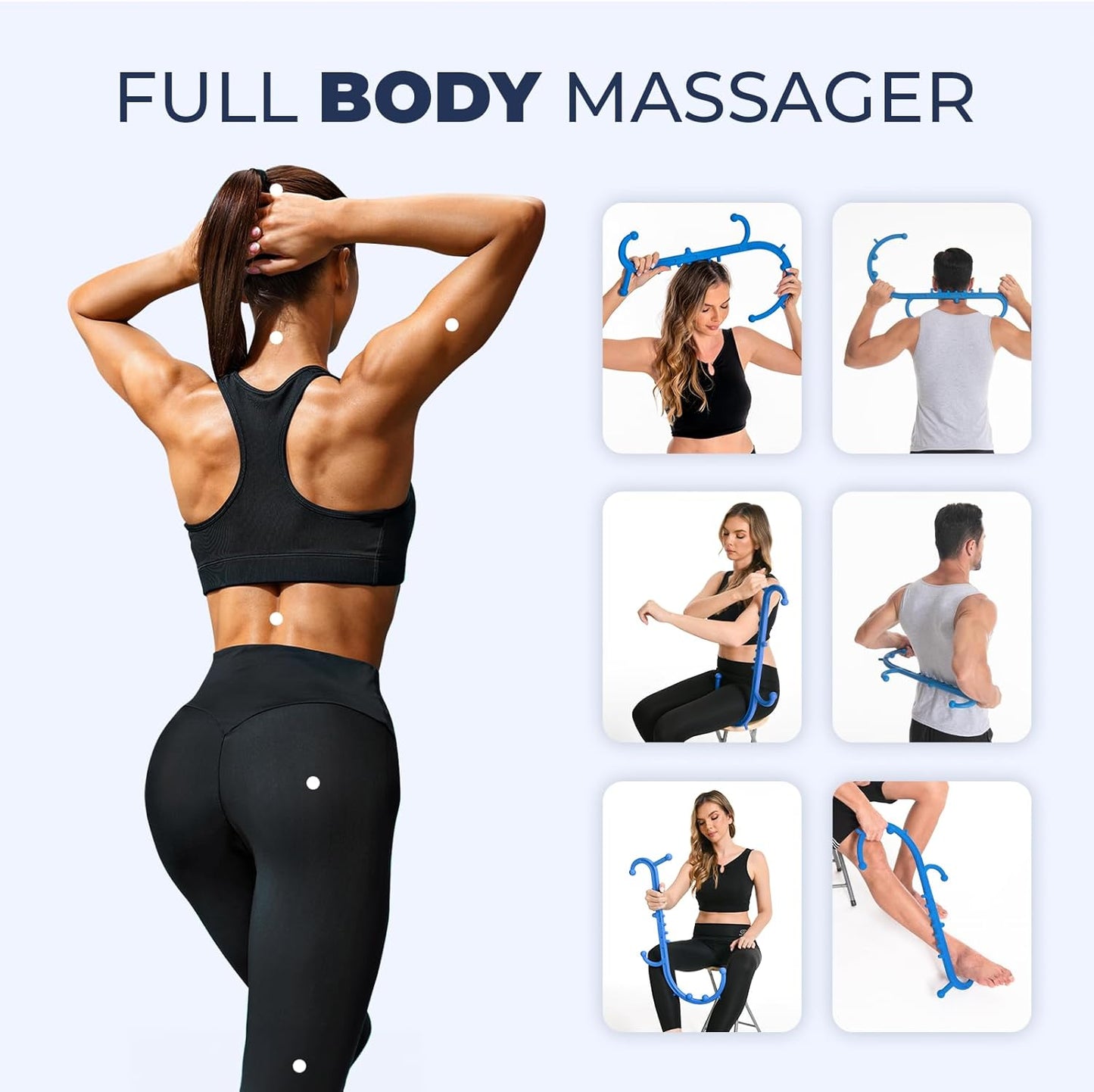 Deep Tissue Back & Neck Massager - Back Massager Stick for Pain Relief, Muscle Knot Remover, Trigger Point Massage Tool for Full Body, Shoulders, Legs - Pressure Point Massage Tool (Blue)