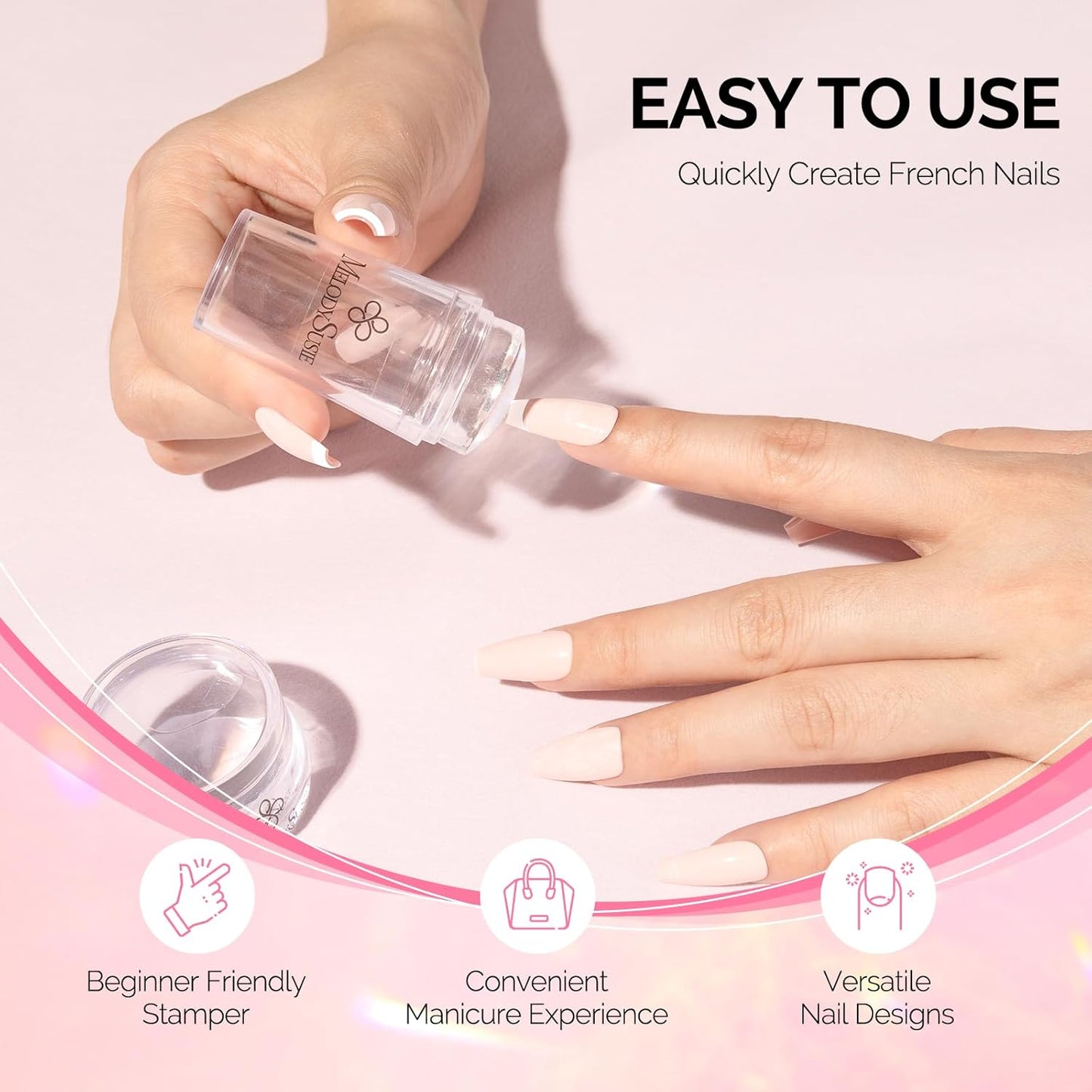 MelodySusie French Nail Stamper Kit, Silicone Stampers with Scrapers, 4PCS DIY Home Nail Design Salon, Clear