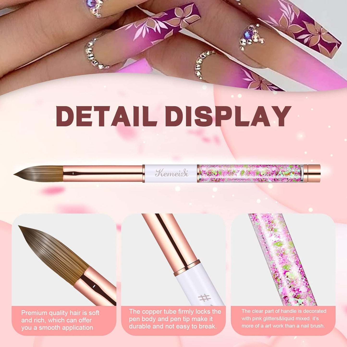 Acrylic Nail Brush Size 16,KEMEISI 100% Pure Kolinsky Nail Art Brushes Sturdy Handle Oval Shaped Acrylic Powder Nail Design Tools for Professional Manicure DIY Home Salon (White)