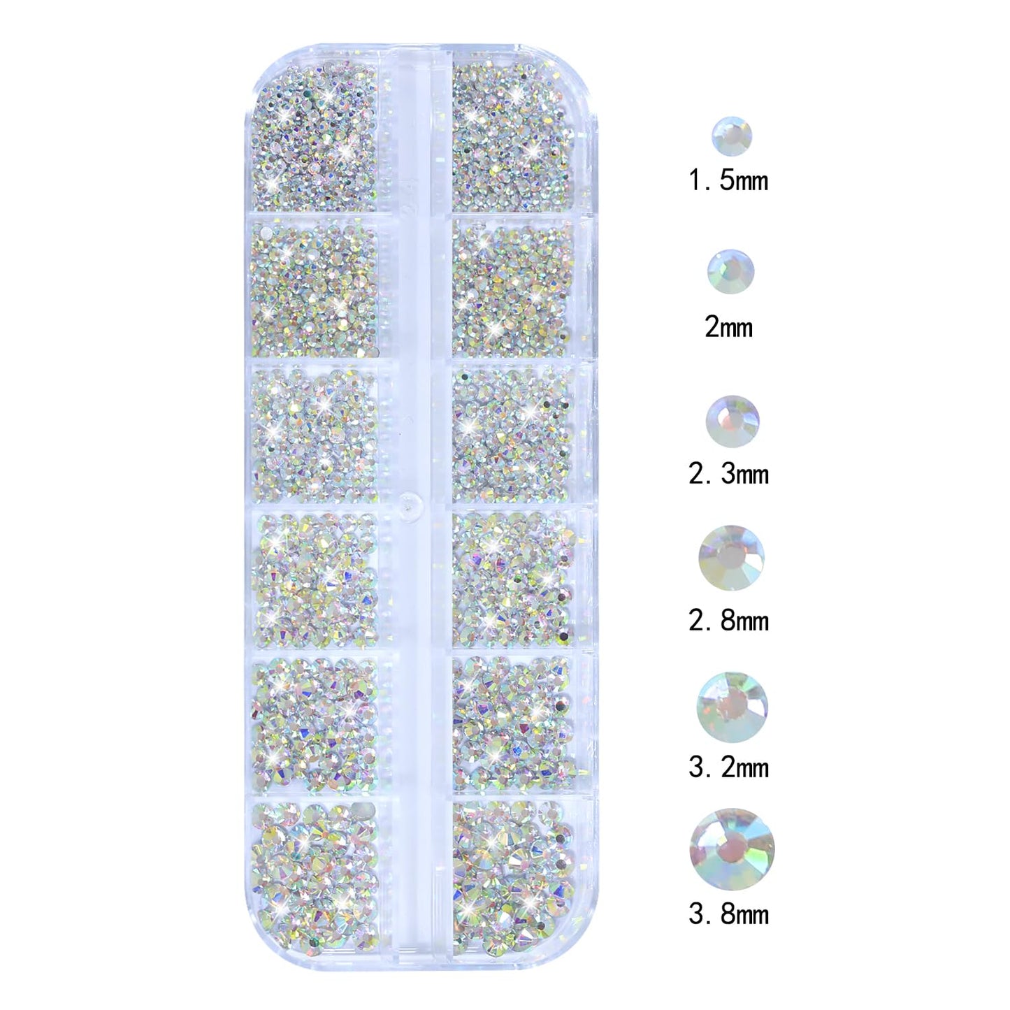 HNUIX Nail Rhinestones - 3D Multi Shape Size, AB Crystal Nail Gems and Charms, Flat Back, with Kit, for Nail Art, DIY Decorations