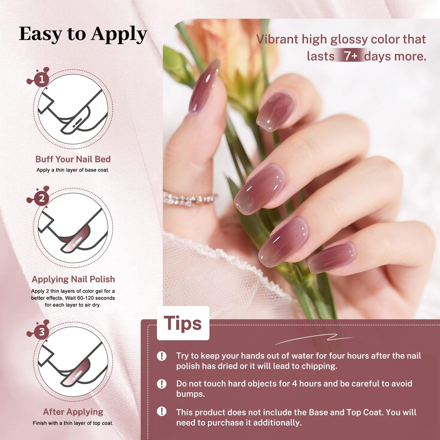 16.5ml Jelly Mauve Red Nail Polish Large Volume Quick Dry Nail Polish, Long Lasting Shine, Fingernail Toenail Nail Art DIY Home Travel Nail Art Gift