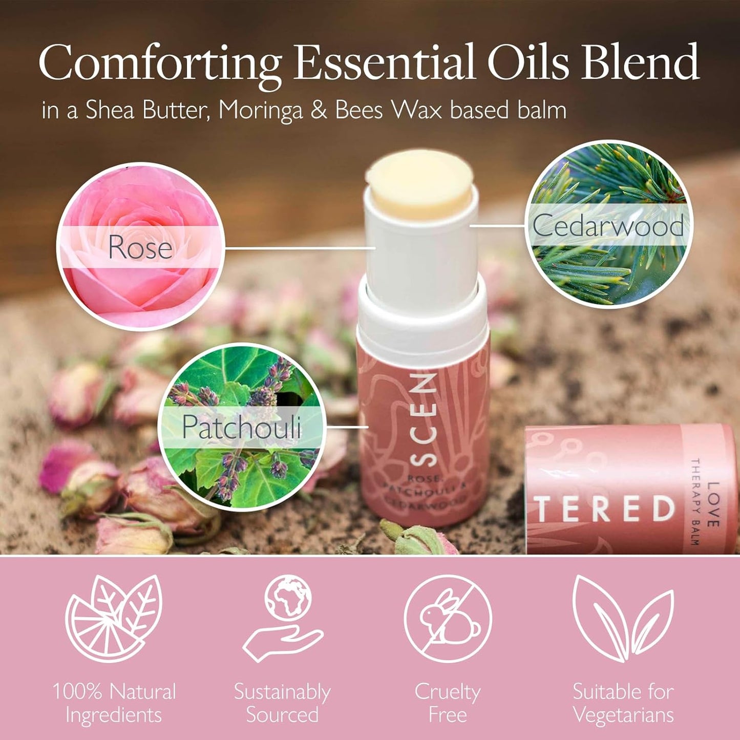 Scentered Aromatherapy Balm Stick - Love - Rose Essential Oils Rub On for Emotional Regulation & Balance - 100% Natural: Rose, Cedarwood, Ylang Ylang - Self Care Gifts for Women