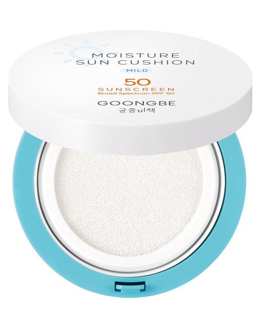 Moisture Sun Cushion Mild SPF 50 - Korean Moisturizing & Soothing Zinc Oxide Mineral Sunscreen - Travel Friendly Sun Cushion for Babies & Kids - Vegan, Reef-Safe, Allergen-Free, 0.81oz.