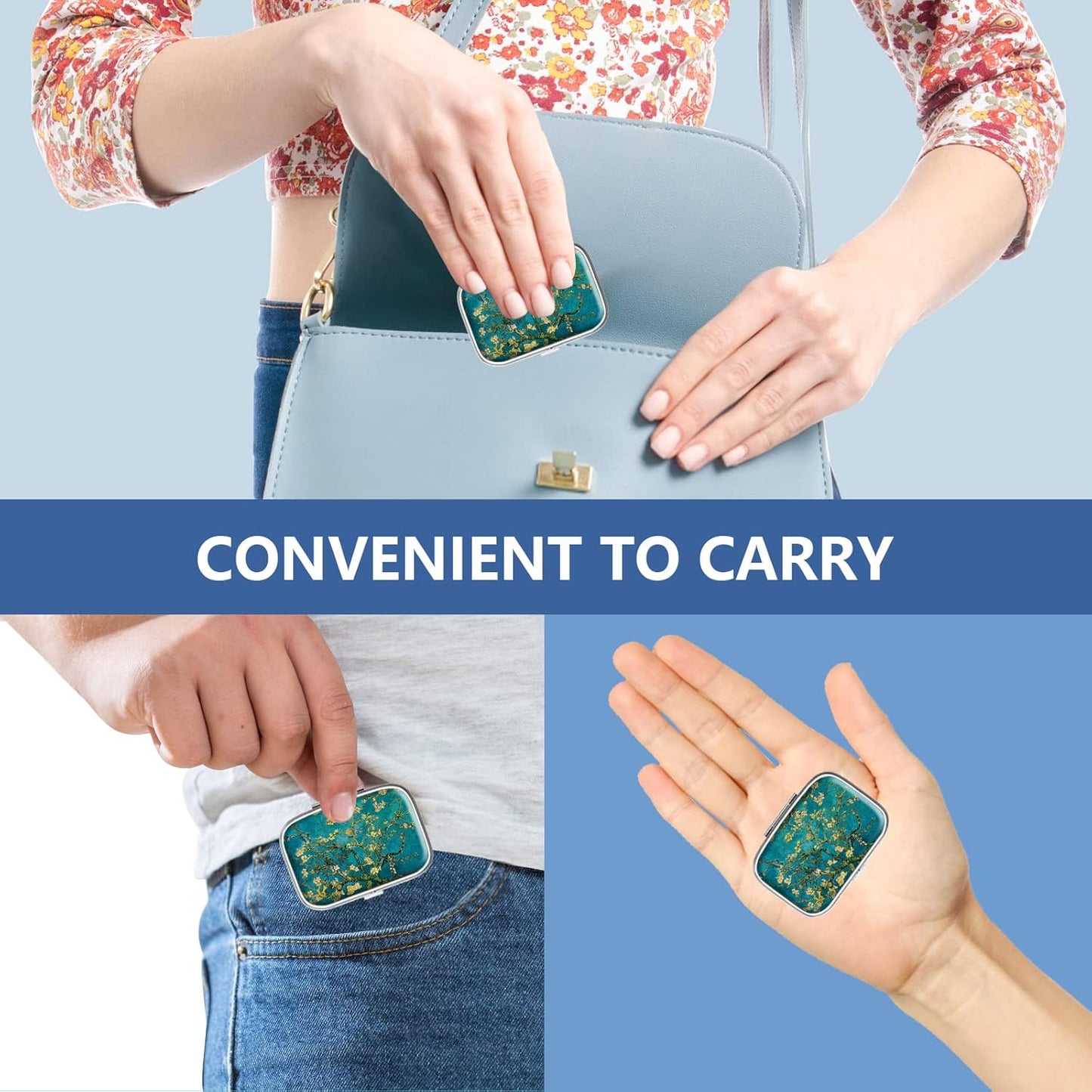 Pill Box 2 Compartment Small Pill Case,Portable for Pocket or Purse Pill Organizer Pill Container Holder to Hold Vitamins, Medication, Fish Oil and Supplements(Garden Flowers)