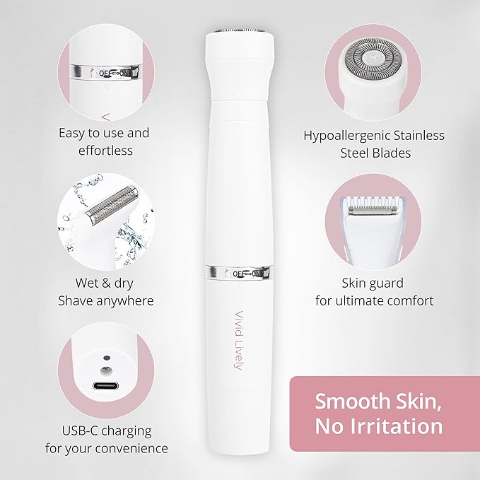 4-in1 Facial Hair Removal for Women, Painless Electric Face Shaver, USB Rechargeable, Ease of Use, Portable