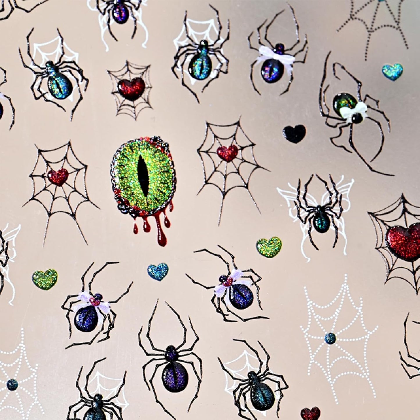 5D Embossed Spider Nail Art Stickers Halloween Nail Stickers Sparkling Eyes Spider Web Nail Decals Gothic Design Manicure Decoration for Women Girls Holiday Nail Supplies 1 Sheets