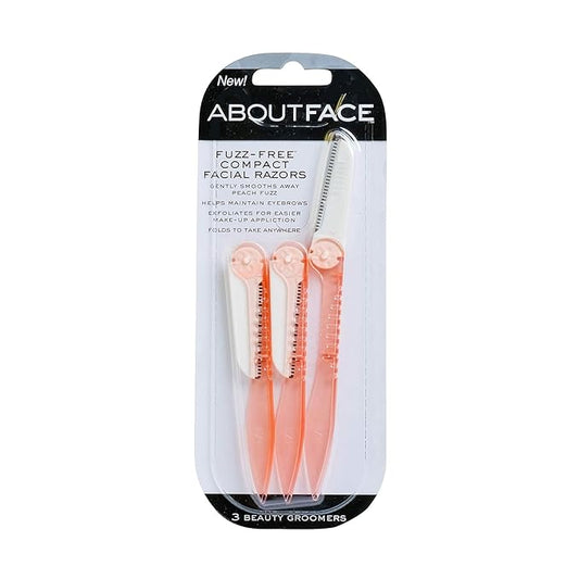 About Face Fuzz-Free Compact Facial Razors for Shaving & Exfoliating - Includes 3 Beauty Groomers - For Face, Lips & Eyebrows