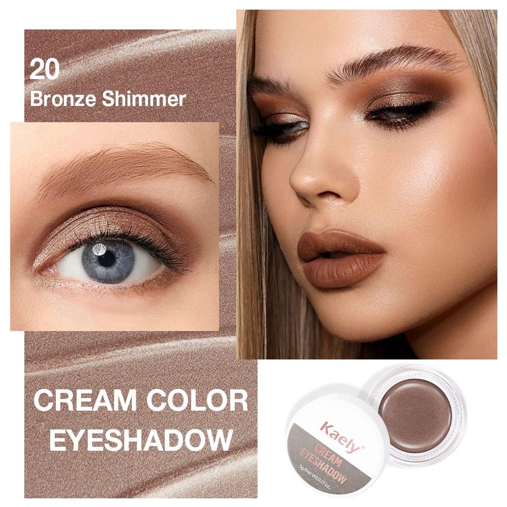 Kaely Single Cream Eyeshadow Pot, Bronze Shimmer Eye Shadow for Older Women High Pigmented Waterproof, Natural Eyeshadow Palette Makeup Brightener, sombras en crema para ojos, Blendable, 20