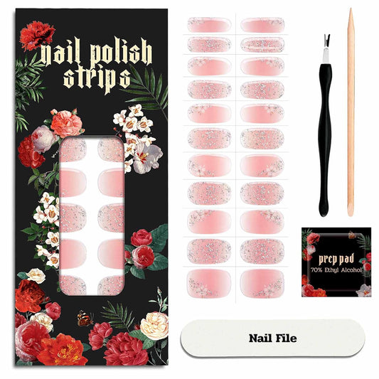 Nail Polish Strips - 22 Pcs Salon Quality Gel Nail Stickers - Long Lasting Wraps (Hellebore Flower Pink)