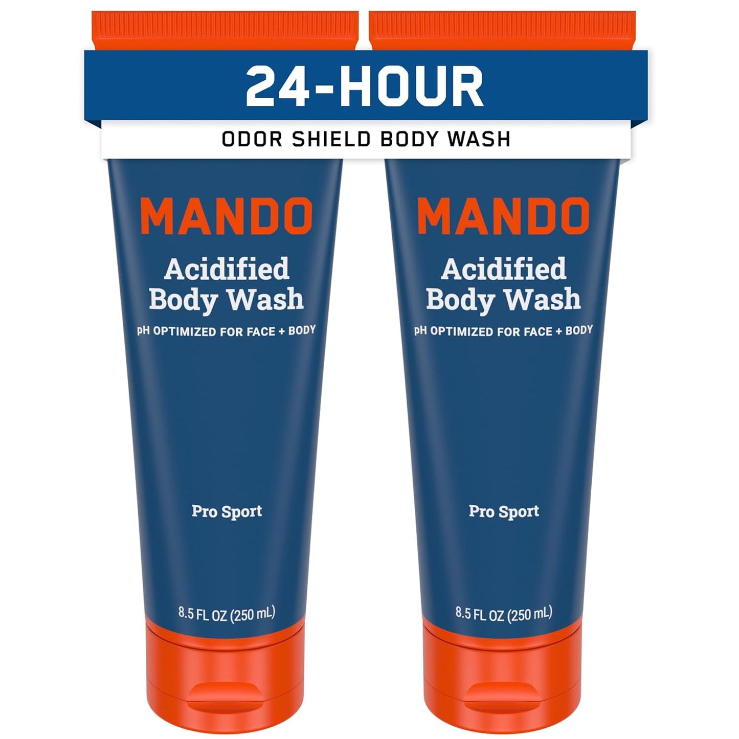 Mando Odor Shield Body Wash - 24 Hour Control - Removes Odor Better than Soap - SLS Free, Paraben Free, Skin Safe - 8.5 Ounce (Pack of 2) (Pro Sport)