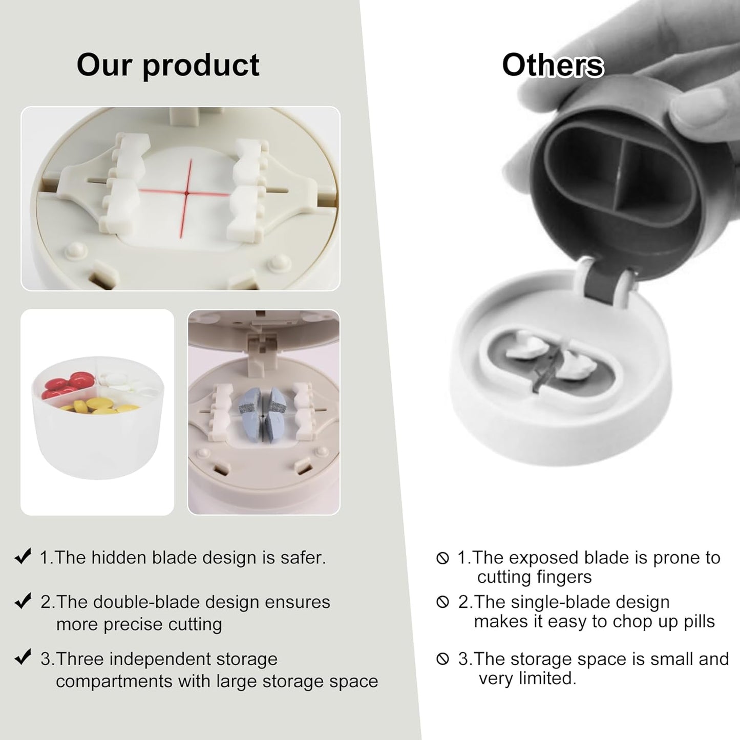Multi-Function Pill Cutter, 1/2 and 1/4 Pill Splitter for Small and Tiny Pills,Portable and Adjustable Cutter,Storage Case