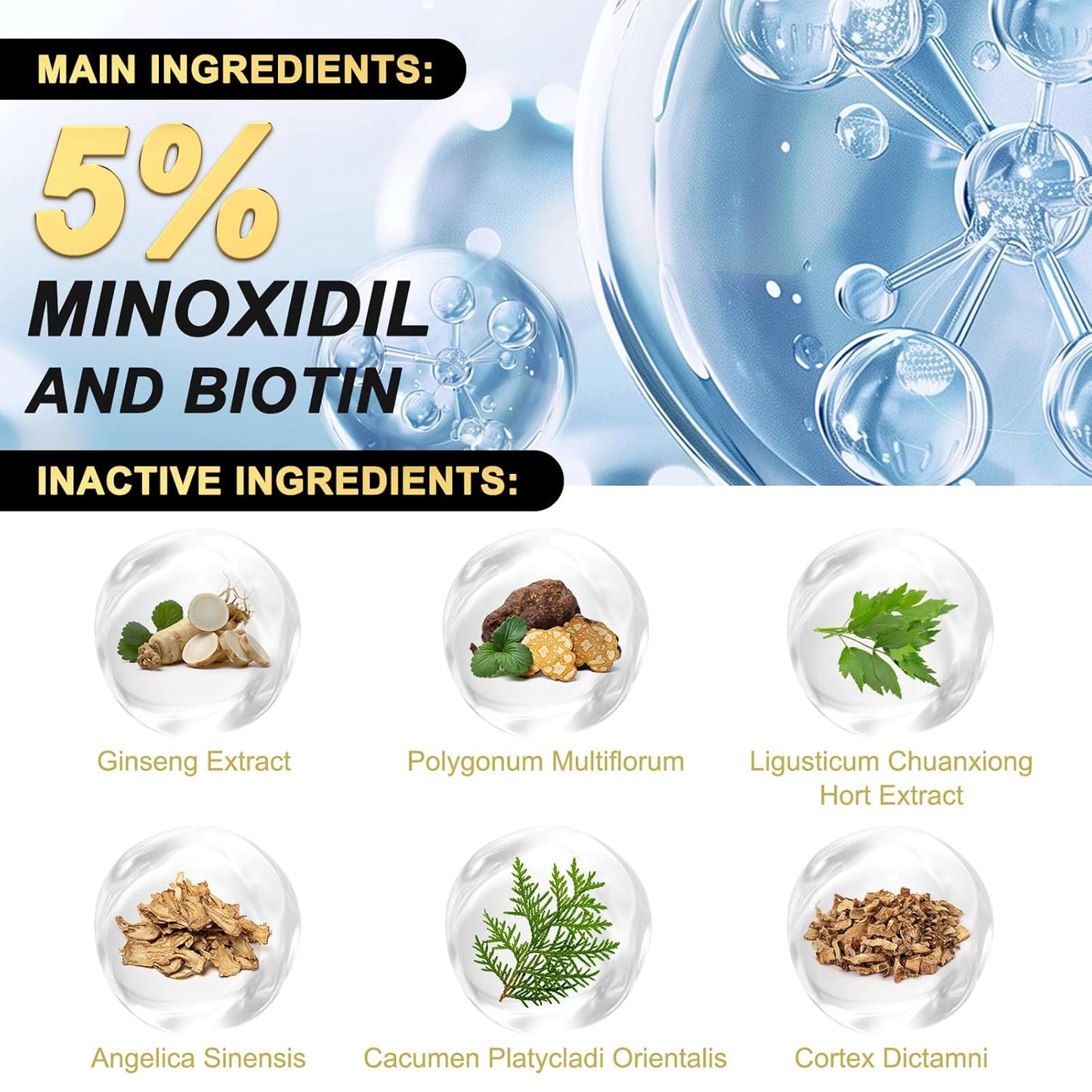 5% Minoxidil for Men and Women Hair Growth Serum, Biotin Hair Growth, Hair Regrowth Treatment for Scalp Hair Loss Hair Thinning for Thicker Longer Fuller Healthier Hair (Pack of 1)