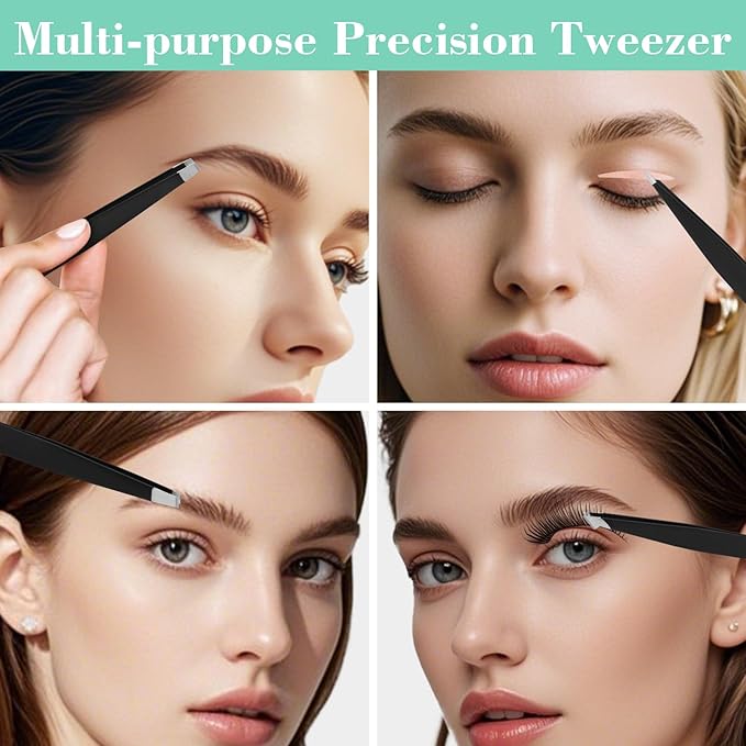 Tweezers Set, Hyxhappy 9 pcs Professional Stainless Steel Tweezers Kit for Facial Hair, Great Precision Eyebrow Plucke Tweezer with Luxurious Travel Case for Daily Beauty Tools