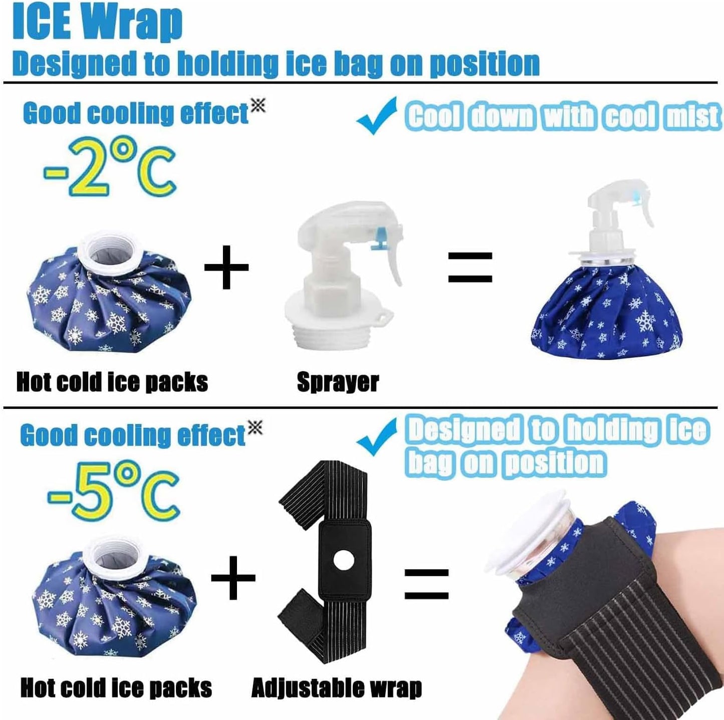 2-in-1 Ice Bag for Injuries 9 Inch – Reusable Leak-Proof Ice Pack with Wide Mouth for Pain Relief, Cold Therapy, Sports Injuries, Swelling, Headaches & Heat Relief(2 Pack)
