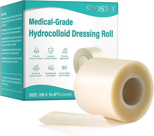 Hydrocolloid Roll, Medical-Grade Hydrocolloid Bandages for Wound Care, Extra Large Hydrocolloid Patch Bandages with Self-Adhesive, Cut-to-Size, Flexible Waterproof,First Aid Kit Essential(2in*16.4ft)