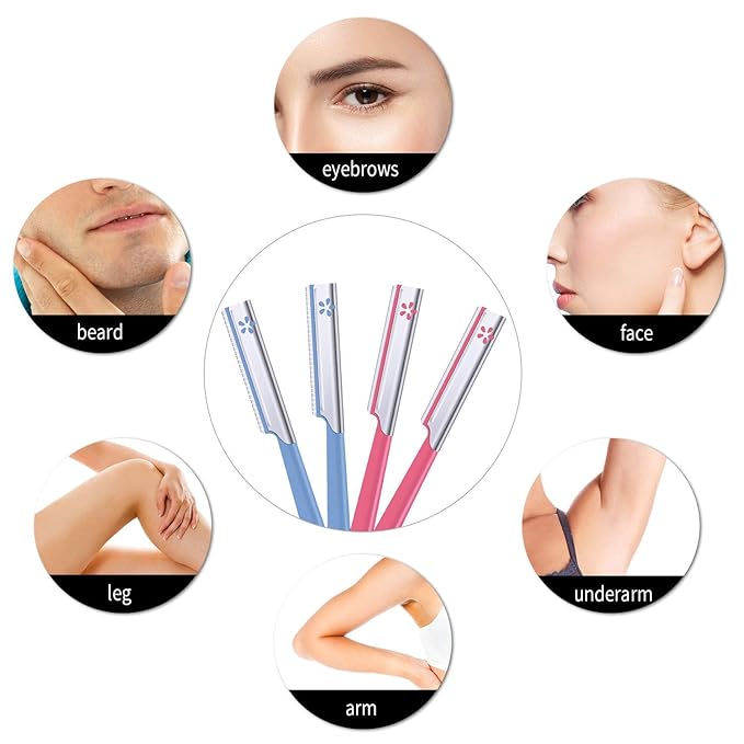 10 Pieces Eyebrow Razor for Women Facial Shaver Razor Brow Shaper Eyebrow Trimmer Dermaplaner Shaping Tool with Cover (Pink+Blue)
