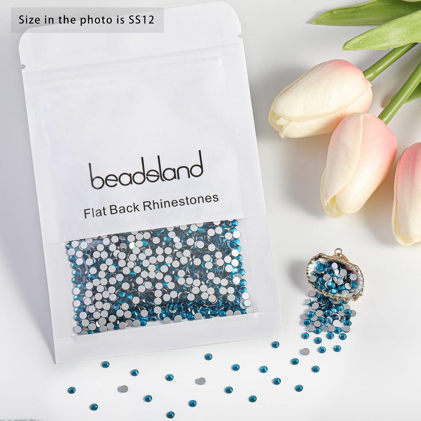 beadsland Flat Back Crystal Rhinestones Round Gems for Nail Art and Craft Glue Fix, Indicolite (2.9-3.0mm) SS12/1440pcs