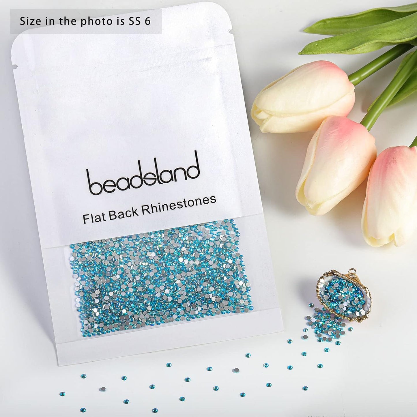 beadsland Flat Back Crystal Rhinestones Round Gems, Aquamarine (1.9-2.0mm) SS6/1440pcs