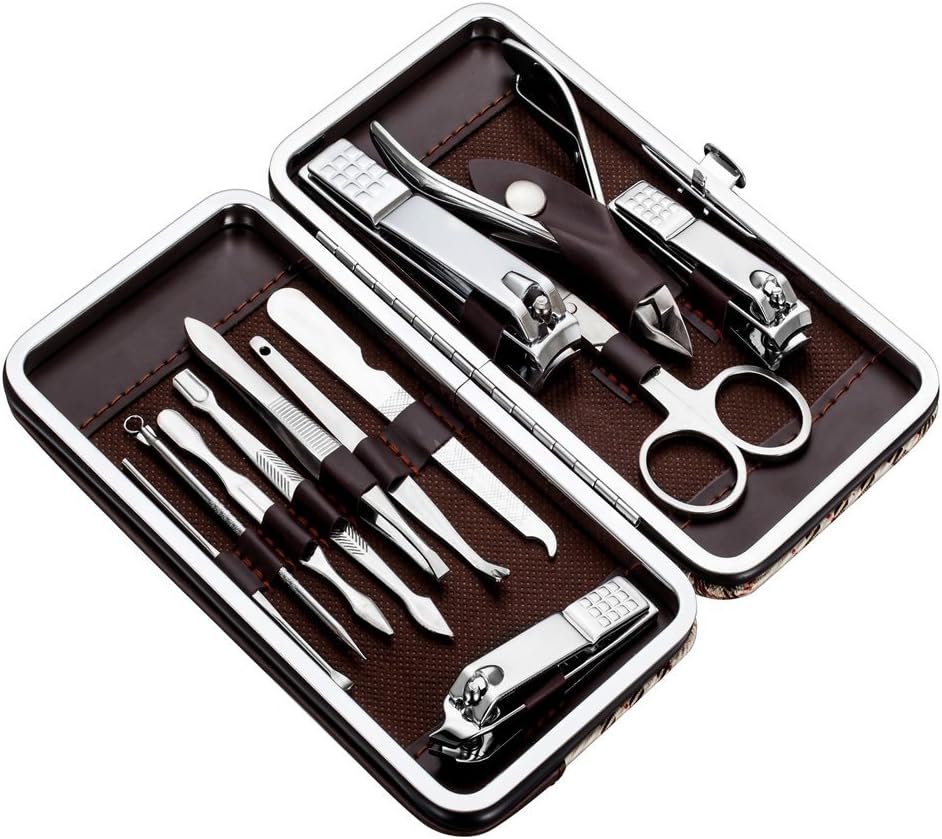 Manicure, Pedicure Kit, Nail Clippers, Professional Grooming Kit, Nail Tools with Luxurious Travel Case, Set of 12 … (nail clippers 12pcs)