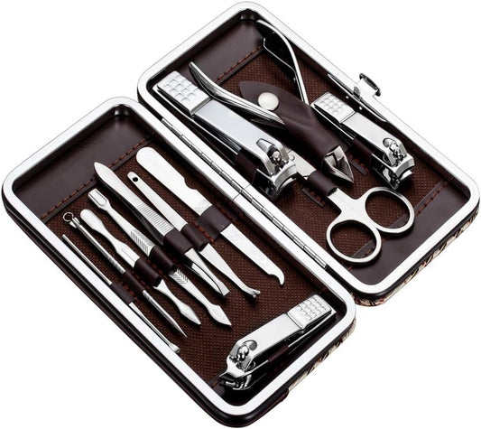 Manicure, Pedicure Kit, Nail Clippers, Professional Grooming Kit, Nail Tools with Luxurious Travel Case, Set of 12 … (nail clippers 12pcs)