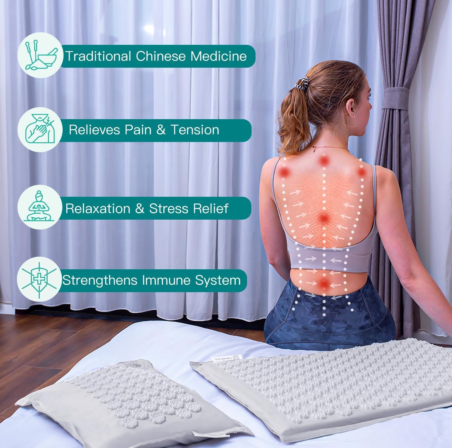 UNMERA Acupressure Mat and Pillow Set,Natural Eco Linen & Coconut Fiber Filling,for Back/Neck Pain Relief, Sciatic, Headache and Muscle Relaxation, Comes with Carrying Bag