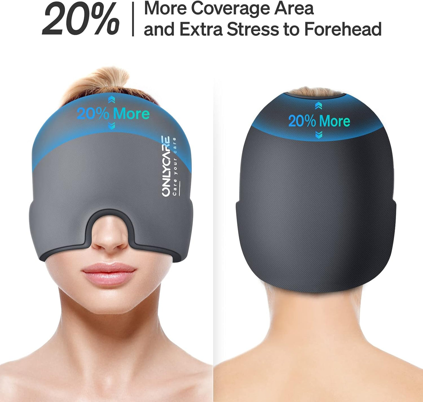 ONLYCARE Migraine Relief Cap,Soothing Migraine Mask,Upgraded Odorless Gel Ice Head Wrap, Hot and Cold Therapy, FSA or HSA Eligible Headache Ice Pack for Tension and Stress(Grey)