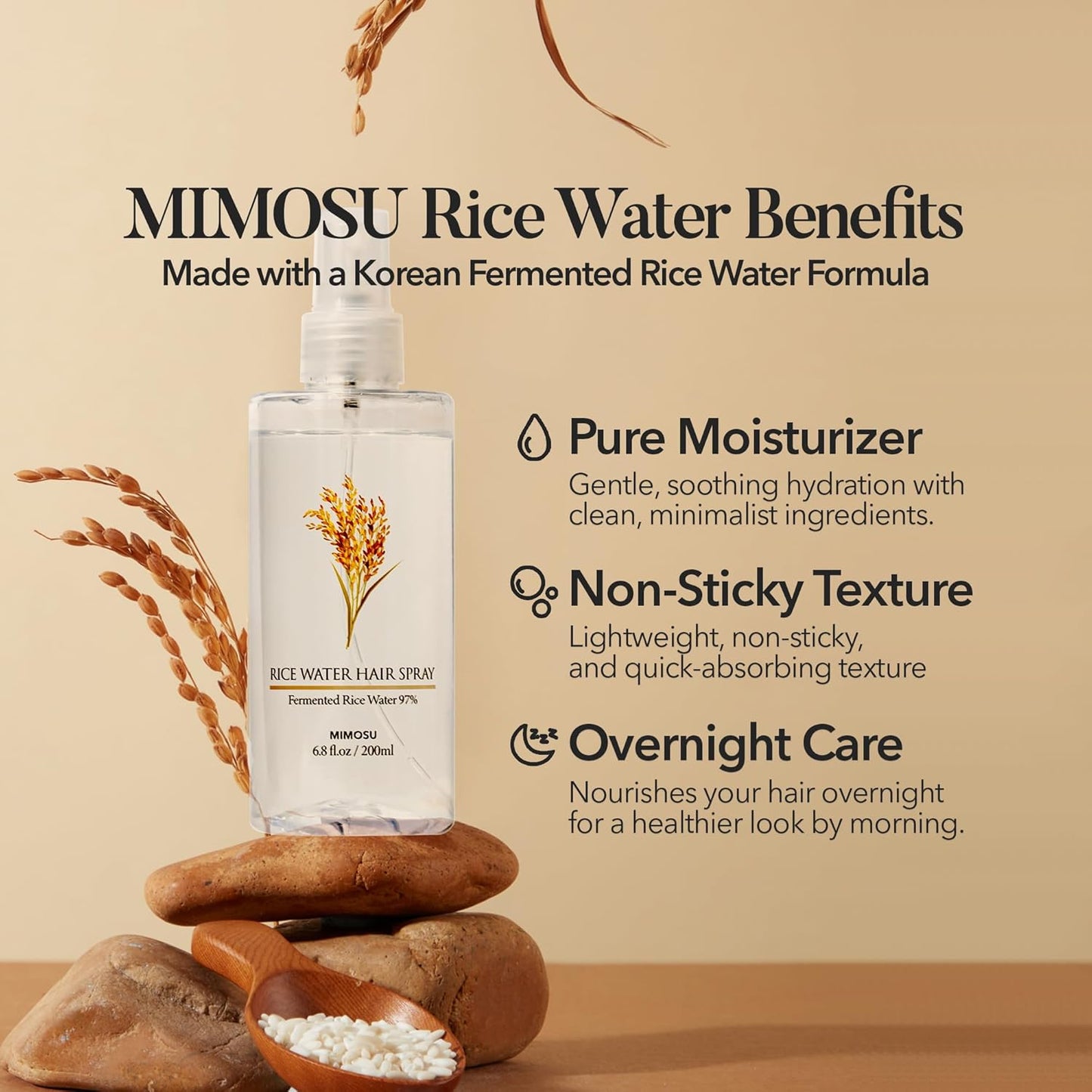 mimosu 97% Rice Water Hair Growth Spray - Fermented Rice Water & Biotin Serum, PHA Toner, Korean hair care Formula, 6.8fl.oz