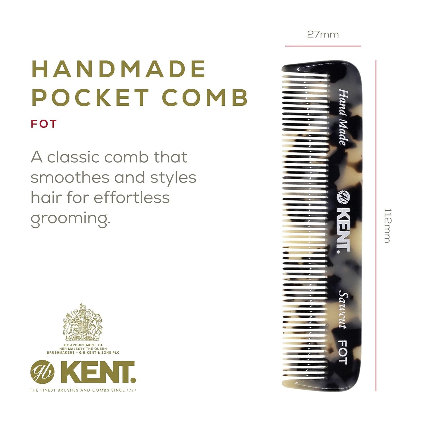 Kent Set Men's Hair Pocket Combs, Graphite 81T X-Small, FOT All Fine Tooth, 20T Fine Tooth Folding Comb. Best Hair, Beard and Mustache Grooming Kit for Travel and Home Care, Handmade in England