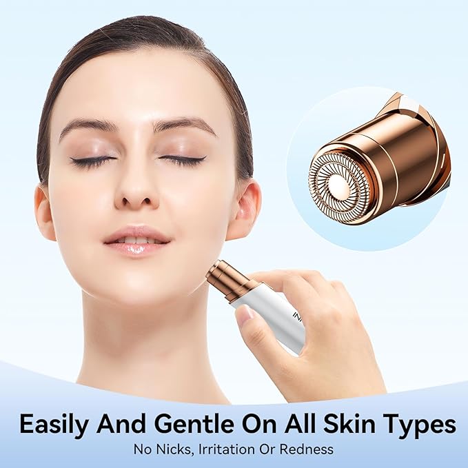 Facial Hair Remover for Women Ladies Upper Lip Hair Removal Electric Face Shaver with Rechargeable Battery Brush (White with 1 Replacment Head)