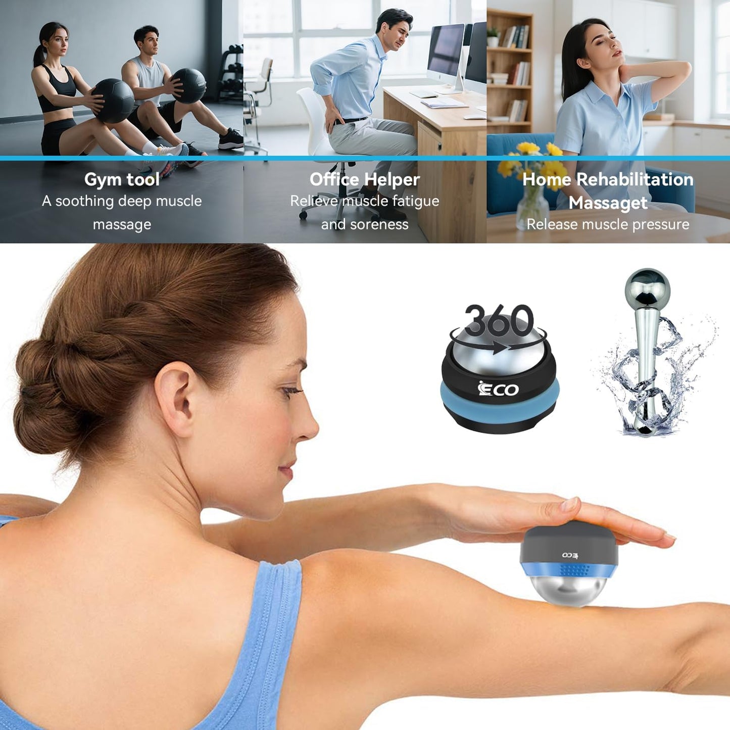 iECO Cryosphere Cold Massage Roller Ball – Ice Cold and Hot for Deep Tissue and Sore Muscle Relief of Stiffness and Stress, Body, Neck, Back, Foot, Plantar Fasciitis, Gifts for Him