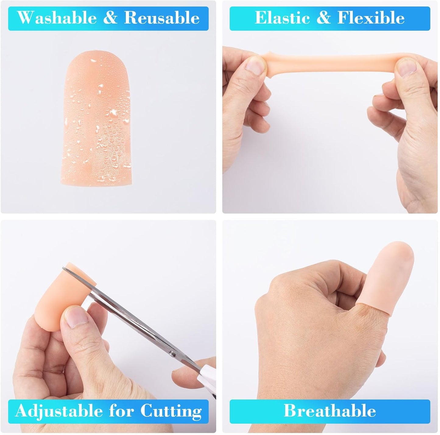 ANCIRS 10pcs Gel Finger Support Protector Caps Gloves, Gel Finger Cots/Covers, Silicone Fingertips for Hands Cracking, Eczema Skin, Trigger Finger Arthritis Pain Relief