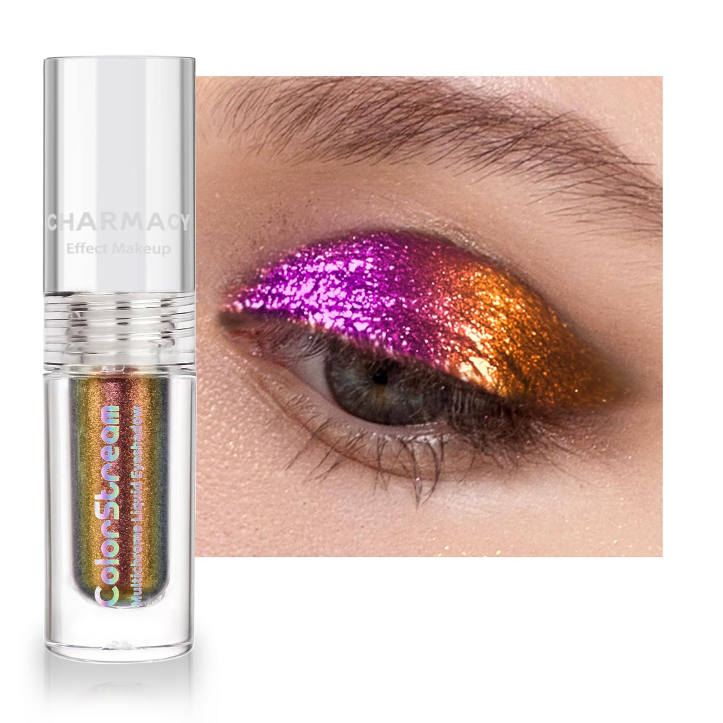 CHARMACY Liquid Duochrome Eyeshadow, Multi-Dimensional Eye Looks, Long Lasting Glitter Eye Shadow Sets Metallic Pigments, Quick Drying, Sparkling Shiny Eye Makeup for Beginners, 1.6g (#19)