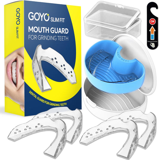 GOYO Slim FIT Pack of 4 Mouth Guard for Clenching Teeth at Night with Thermo Checker & Dental Case | Night Guards for Teeth Grinding | Custom-Fit & Custom Moldable Bruxism Sleep Night Guard