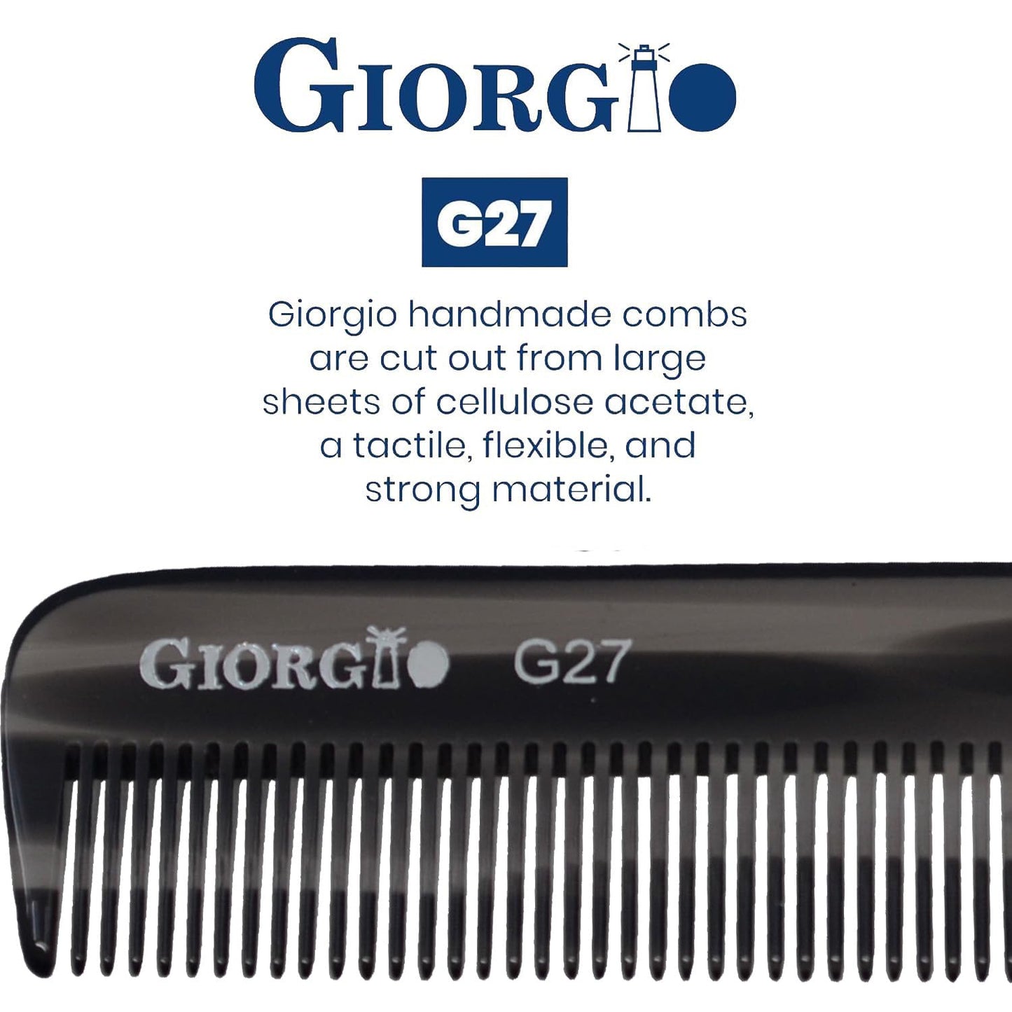 Giorgio G27 Handmade All Fine Tooth Pocket Comb, Hair Comb Straightener for Everyday Grooming Styling Hair, Mustache and Beard for Men Women and Kids, Saw Cut and Polished (Black Graphite)