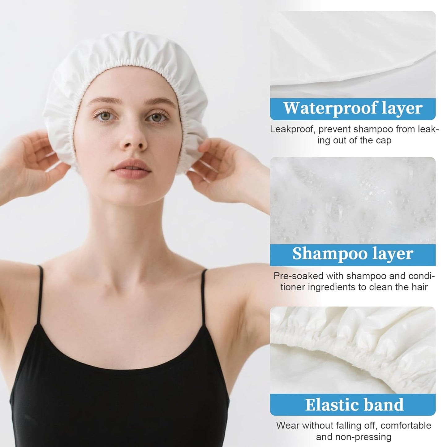 2PCS Shampoo Caps No Rinse - Rinse Free dry Shower Cap Shampoo Conditioner Rinseless Waterless Hair Washing Cap For Elderly Adults Men Women Hospital After Surgery Bedridden Patient（Short Hair）